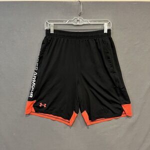 Under Armour Shorts Men's Medium Black Neon 8" Inseam Loose Gym Fitness Running